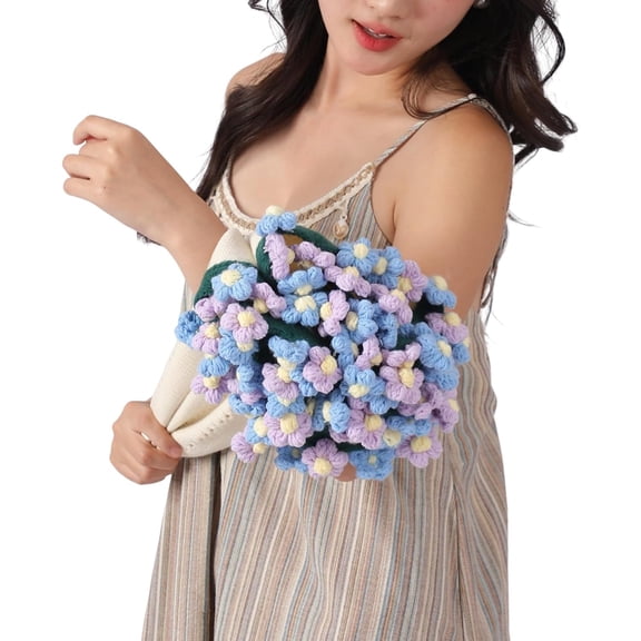 31.5In Daisies Bouquet Blanket Handmade, Flower Bouquet Throw Blanket, Crocheted Blankets for Mother's Day Birthday Valentine’s Day or Home Decor (Blue Purple)