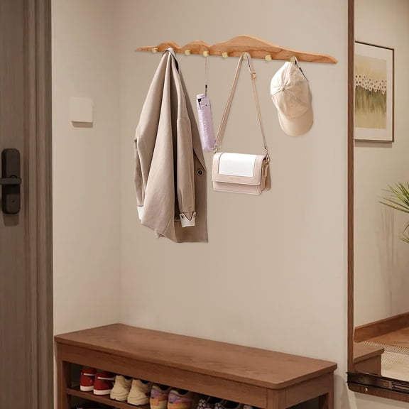 31.5In Natural Log Wall Mount Hook Rack Moisture-Proof Wood For Entryway Bedroom Space Saving