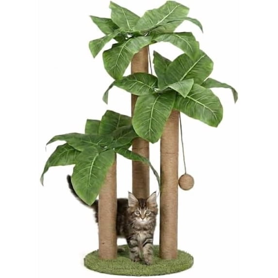 31.5Inch Cat Scratching Post,Cat Scratcher Tree with 3 Scratching Poles & 2 Interactive Dangling Balls,Cats Scratching Posts for Indoor Kitten & Adult Cats