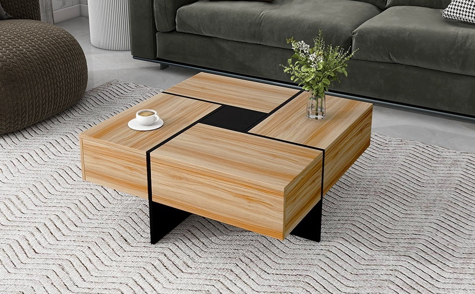 31.5Inch Coffee Table with 4 Hidden Storage Compartments, UV High-gloss ...