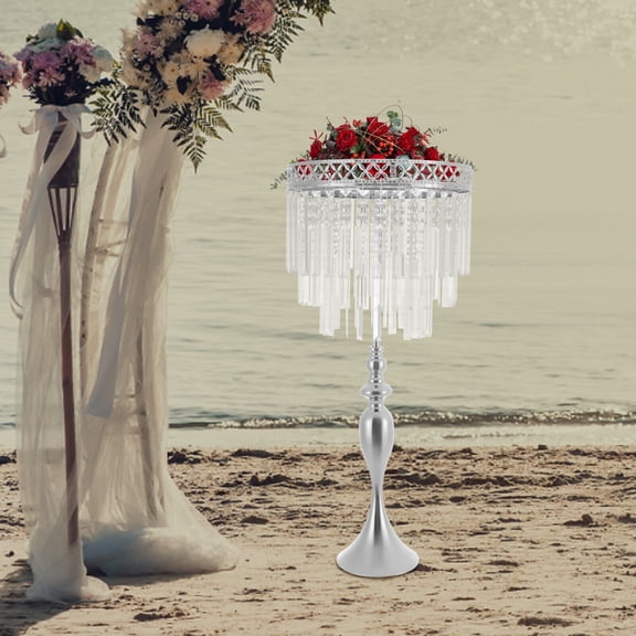 31.5Inch Crystal Flower Stand, Tall Flower Vase for Wedding, Silver Vases Wedding Road Lead Flower Holders for Wedding Reception Birthday Party Events Home Decor