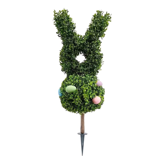 31.5Inch Easter Boxwood Bunny & Eggs Topiary Tree with Spike, UV-Resistant Artificial Rabbit Tree for Outdoor Home Garden Porch Patio Party Decor