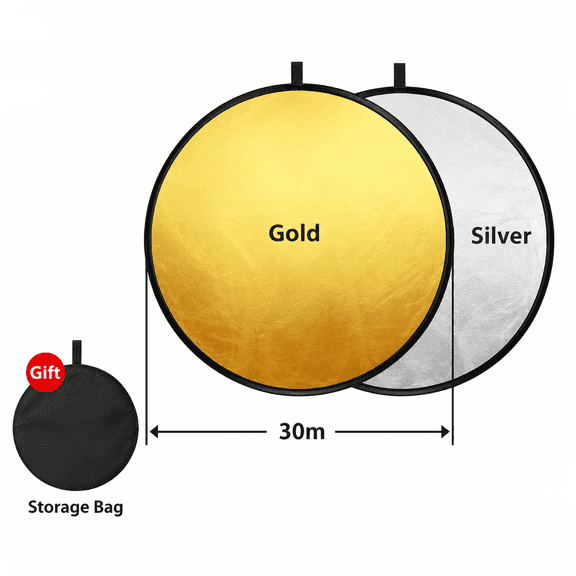 31.5in 2-in-1 Collapsible Photography Lighting Reflector, Foldable Silver and Gold Light Bounce Board with Carrying Bag for Studio Photo Video