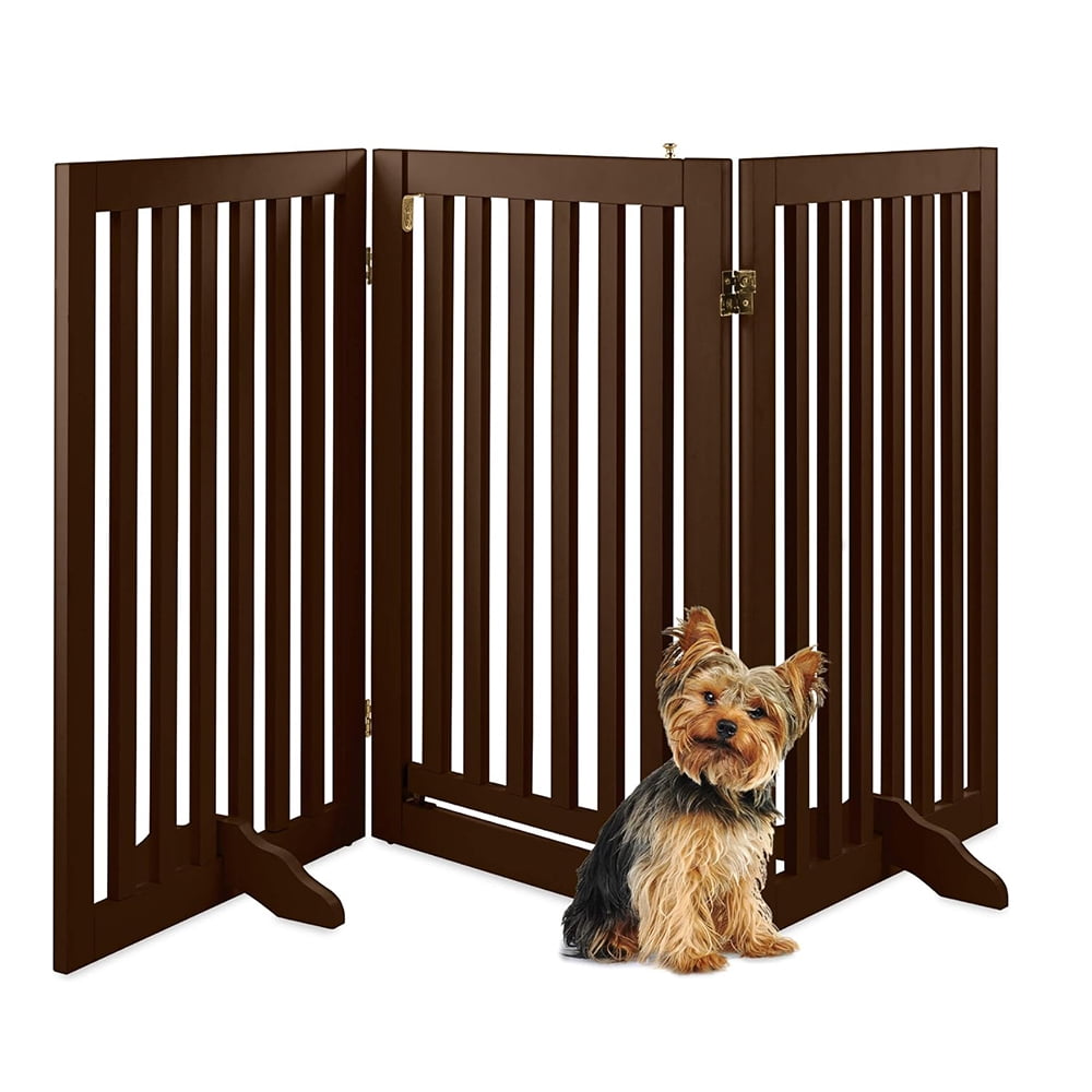 31.5in 3-Panel Freestanding Wooden Pet Gate w/Walk Through Door ...