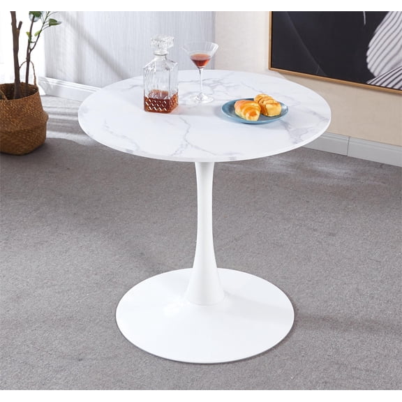 31.5in Modern Tulip Special Kitchen Dining Table with White Marble Color MDF Top