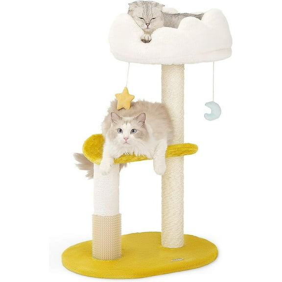 31.5in Multi-Level Indoor Cat Tower with Scratching Posts, Viewing Perch, Washable Cushions & Dangling Toy