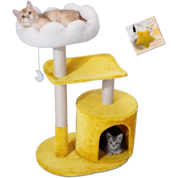31.5in Multi-Level Indoor Cat Tower with Scratching Posts, Viewing Perch, Washable Cushions & Dangling Toy