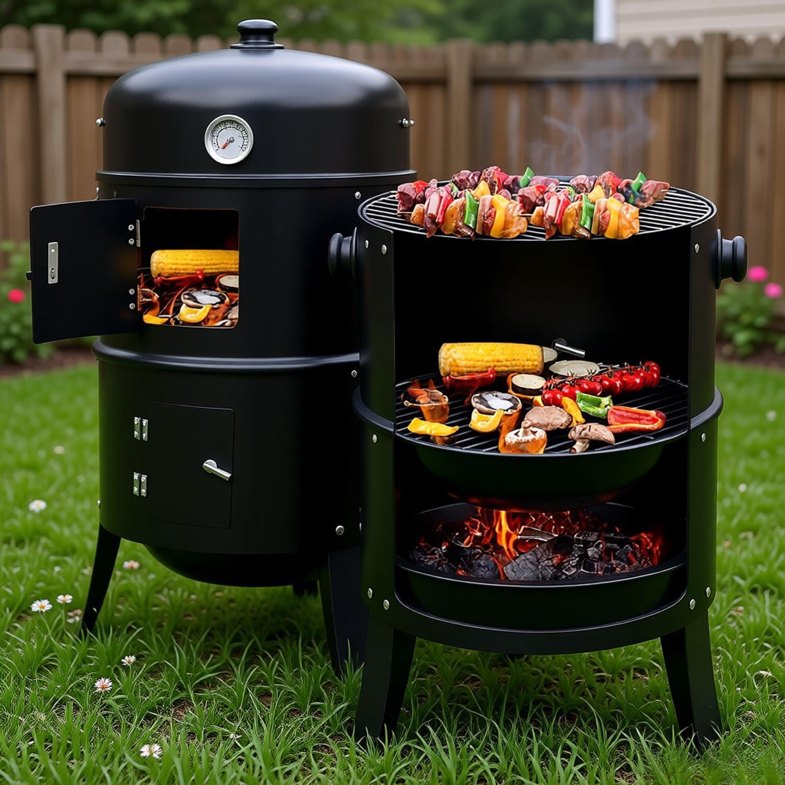 31.5in Portable Charcoal Grill Carbon Smoker Iron Construction Built in Thermometer Adjustable Air Vent Detachable Legs for Camping Tailgating Beach Backyard Party Picnic Outdoor Cooking Black 12lbs