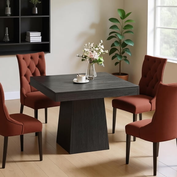 31.5in Square Dining Table for 4 People Rustic Farmhouse Gray Wood Grain MDF Wood Pedestal Base 350lbs Capacity Small Kitchen Table for Dining Room Breakfast Nook Apartment Multipurpose Furniture