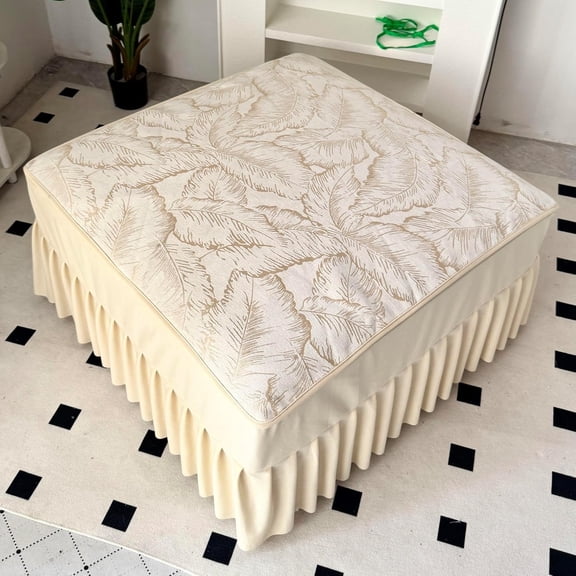 31.5in Square Ottoman Covers with Ruffle Skirt, Footstool Cover Storage Footrest Protectors Modular Sectional Sofa Ottoman Slipcover (Beige,Square:31.5X31.5in)
