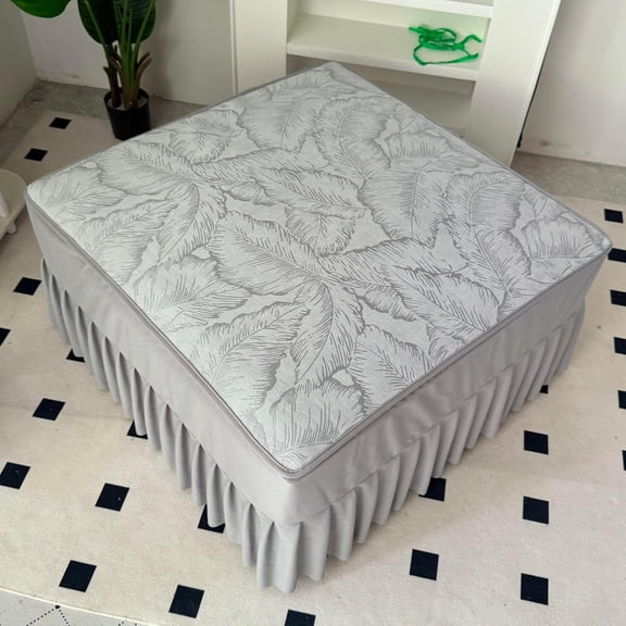 31.5in Square Ottoman Covers with Ruffle Skirt, Footstool Cover Storage Footrest Protectors Modular Sectional Sofa Ottoman Slipcover (Grey,Square:31.5X31.5in)
