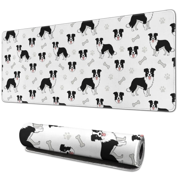 31.5x11.8 Inch Gaming Mouse Pad, Non-Slip Stitched Rubber Desk Mat for Desktop & Laptop,Border Collie Paw Bone Dog Pattern