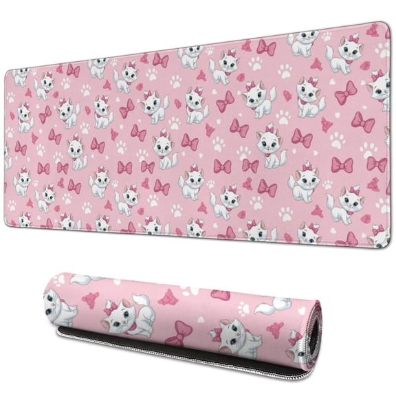 31.5x11.8 Inch Gaming Mouse Pad, Non-Slip Stitched Rubber Desk Mat for Desktop & Laptop,Cat Bow Paw Pink Pattern