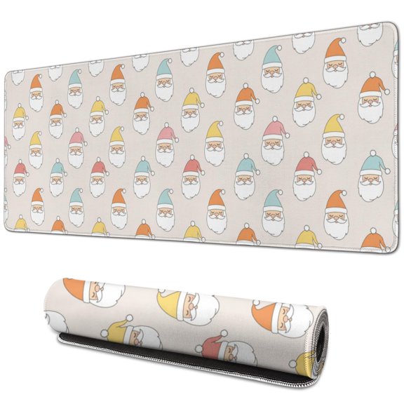 31.5x11.8 Inch Gaming Mouse Pad, Non-Slip Stitched Rubber Desk Mat for Desktop & Laptop,Christmas Multi-Colored Santa Beige Pattern