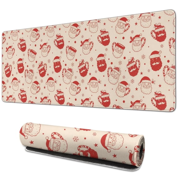 31.5x11.8 Inch Gaming Mouse Pad, Non-Slip Stitched Rubber Desk Mat for Desktop & Laptop,Christmas Santa Mug Red Pattern