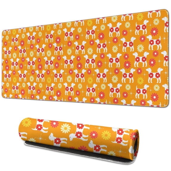31.5x11.8 Inch Gaming Mouse Pad, Non-Slip Stitched Rubber Desk Mat for Desktop & Laptop,Dachshund Floral Orange Pattern