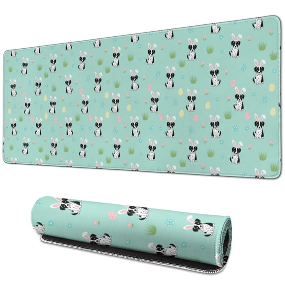 31.5x11.8 Inch Gaming Mouse Pad, Non-Slip Stitched Rubber Desk Mat for Desktop & Laptop,Dalmatian Bunny Floral Dog Pattern