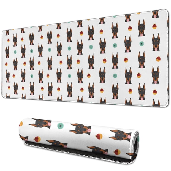 31.5x11.8 Inch Gaming Mouse Pad, Non-Slip Stitched Rubber Desk Mat for Desktop & Laptop,Doberman Ornament White Pattern