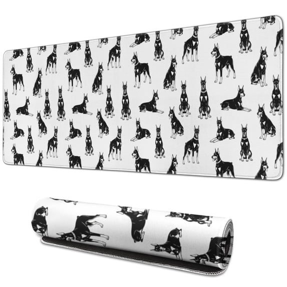 31.5x11.8 Inch Gaming Mouse Pad, Non-Slip Stitched Rubber Desk Mat for Desktop & Laptop,Doberman Pose White Pattern