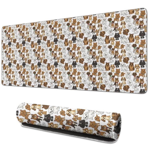 31.5x11.8 Inch Gaming Mouse Pad, Non-Slip Stitched Rubber Desk Mat for Desktop & Laptop,Dog Breed Assortment Pattern