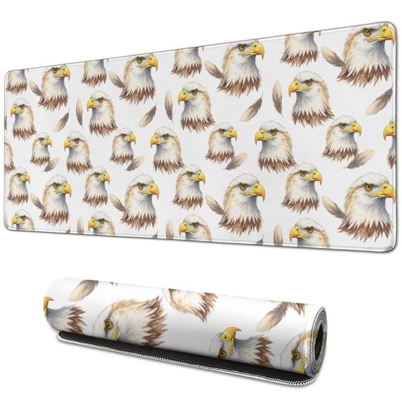 31.5x11.8 Inch Gaming Mouse Pad, Non-Slip Stitched Rubber Desk Mat for Desktop & Laptop,Eagle Head Feather White Pattern