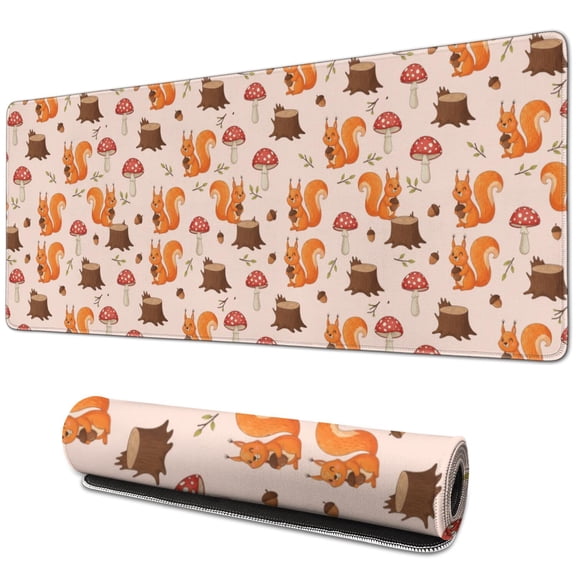 31.5x11.8 Inch Gaming Mouse Pad, Non-Slip Stitched Rubber Desk Mat for Desktop & Laptop,Fox Winter Tree Light Teal Pattern