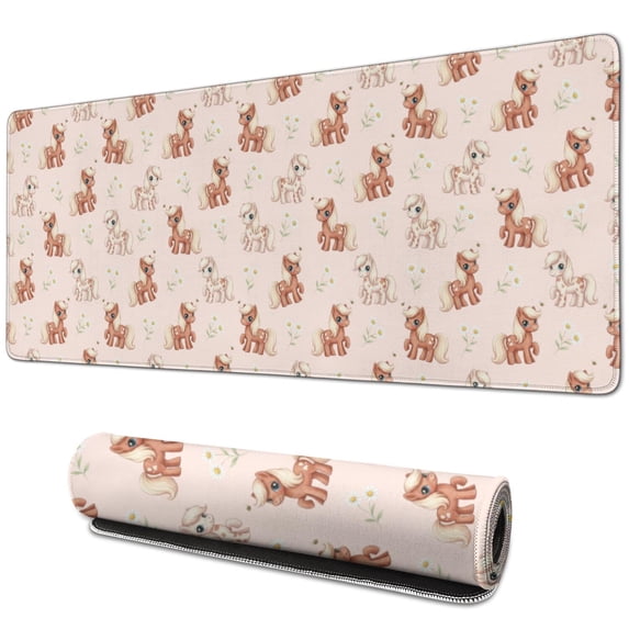 31.5x11.8 Inch Gaming Mouse Pad, Non-Slip Stitched Rubber Desk Mat for Desktop & Laptop,Horse Retro Daisy Pink Pattern