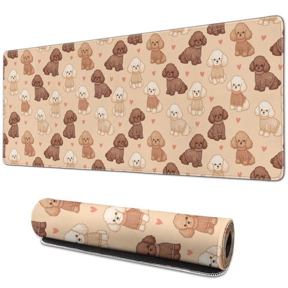 31.5x11.8 Inch Gaming Mouse Pad, Non-Slip Stitched Rubber Desk Mat for Desktop & Laptop,Poodle Sweater Heart Beige Pattern