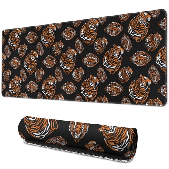 31.5x11.8 Inch Gaming Mouse Pad, Non-Slip Stitched Rubber Desk Mat for Desktop & Laptop,Tiger Geometric Black Pattern