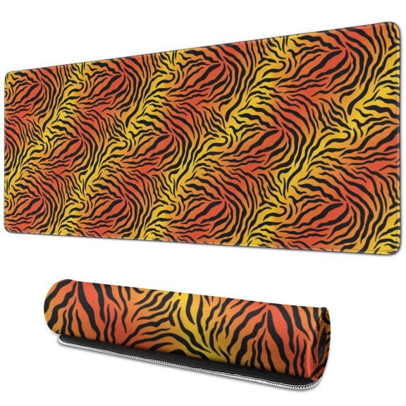 31.5x11.8 Inch Gaming Mouse Pad, Non-Slip Stitched Rubber Desk Mat for Desktop & Laptop,Tiger Striped Gradient Orange Pattern