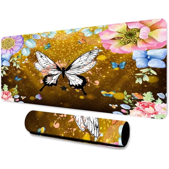 31.5x11.8 Inches Gaming Mouse Pad Dream Plants Flowers Insect Butterfly Printed Table Mat for Home Office Gaming Workbench BDXPMN5