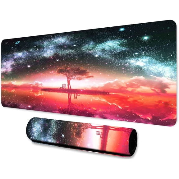 31.5x11.8 Inches Star Game Large Mouse Pad Fairytale Fantasy Nature Landscape Pattern Rubber Gaming Mouse Pad,with Rubber Mouse Pad with Non-Slip Pad BDLSMN39