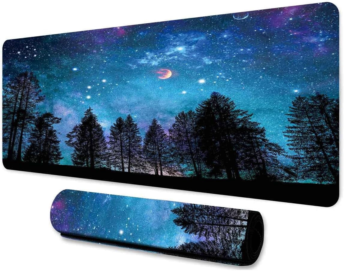 31.5x11.8x0.12 Inches Star Mouse Pad Fairytale Fantasy Universe Plant Forest Pattern Rubber Gaming Mouse Pad,with Rubber Mouse Pad with Non-Slip Pad BDLSMN37