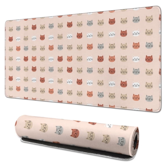 31.5x15.7 Inch Gaming Mouse Pad, Non-Slip Stitched Rubber Desk Mat for Desktop & Laptop,Cat Face Collage Pink Pattern