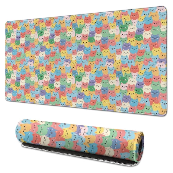 31.5x15.7 Inch Gaming Mouse Pad, Non-Slip Stitched Rubber Desk Mat for Desktop & Laptop,Cat Face Colorful Pattern