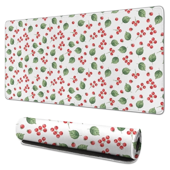 31.5x15.7 Inch Gaming Mouse Pad, Non-Slip Stitched Rubber Desk Mat for Desktop & Laptop,Christmas Berry Leaf White Pattern