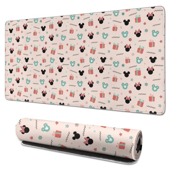 31.5x15.7 Inch Gaming Mouse Pad, Non-Slip Stitched Rubber Desk Mat for Desktop & Laptop,Christmas Cartoon Icon Pastel Pink Pattern