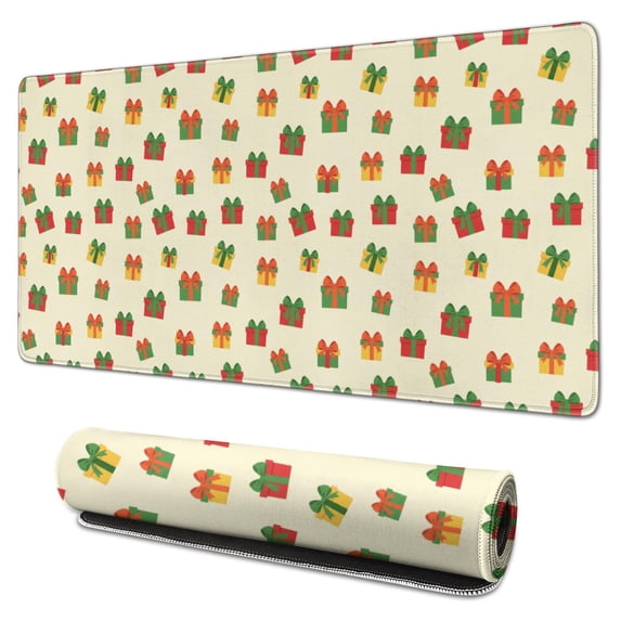 31.5x15.7 Inch Gaming Mouse Pad, Non-Slip Stitched Rubber Desk Mat for Desktop & Laptop,Christmas Gift Bow Beige Pattern