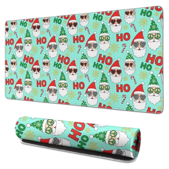 31.5x15.7 Inch Gaming Mouse Pad, Non-Slip Stitched Rubber Desk Mat for Desktop & Laptop,Christmas Santa Elf HO Light Blue Pattern