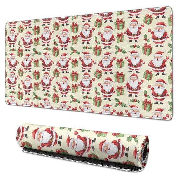 31.5x15.7 Inch Gaming Mouse Pad, Non-Slip Stitched Rubber Desk Mat for Desktop & Laptop,Christmas Santa Gift Holly Beige Pattern