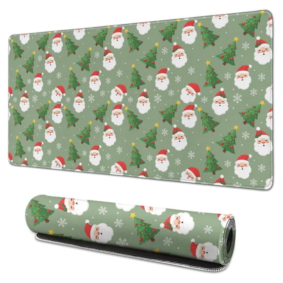 31.5x15.7 Inch Gaming Mouse Pad, Non-Slip Stitched Rubber Desk Mat for Desktop & Laptop,Christmas Santa Tree Snowflake Green Pattern