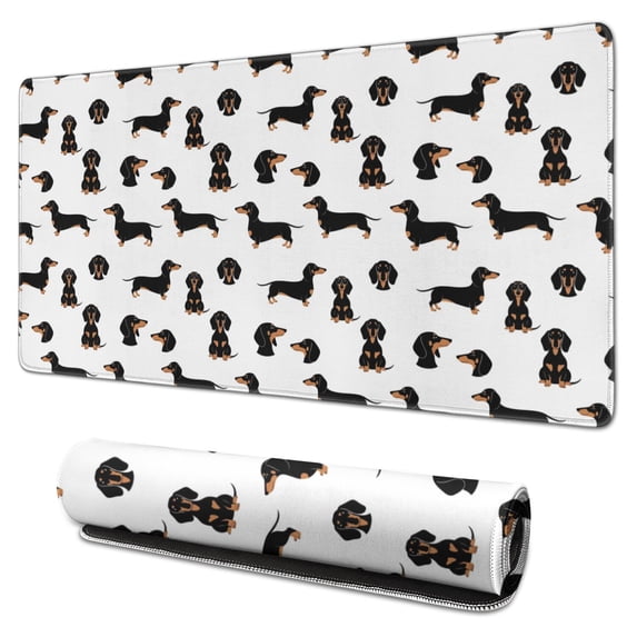 31.5x15.7 Inch Gaming Mouse Pad, Non-Slip Stitched Rubber Desk Mat for Desktop & Laptop,Dachshund Silhouette White Pattern