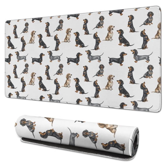 31.5x15.7 Inch Gaming Mouse Pad, Non-Slip Stitched Rubber Desk Mat for Desktop & Laptop,Dachshund Variety White Pattern