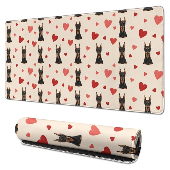31.5x15.7 Inch Gaming Mouse Pad, Non-Slip Stitched Rubber Desk Mat for Desktop & Laptop,Doberman Heart Layered Beige Pattern