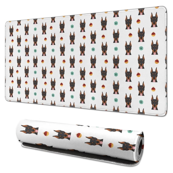 31.5x15.7 Inch Gaming Mouse Pad, Non-Slip Stitched Rubber Desk Mat for Desktop & Laptop,Doberman Ornament White Pattern