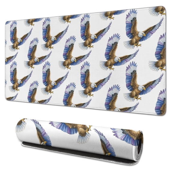 31.5x15.7 Inch Gaming Mouse Pad, Non-Slip Stitched Rubber Desk Mat for Desktop & Laptop,Eagle Colorful Wing White Pattern