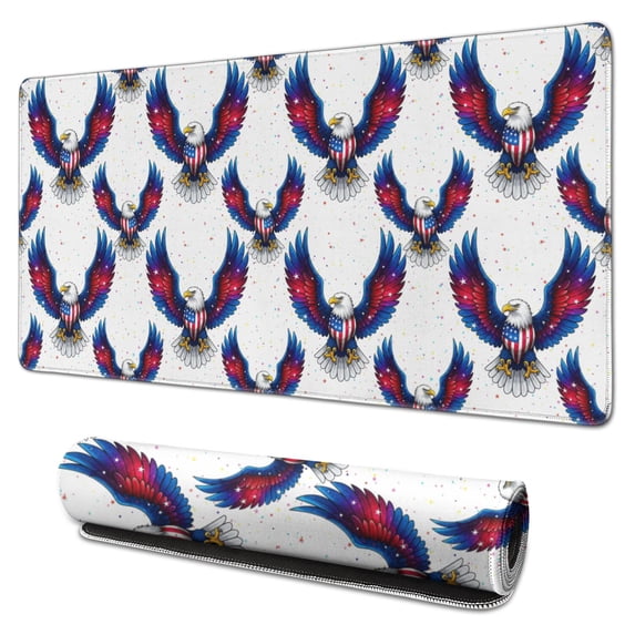 31.5x15.7 Inch Gaming Mouse Pad, Non-Slip Stitched Rubber Desk Mat for Desktop & Laptop,Eagle Flag Wing White Pattern