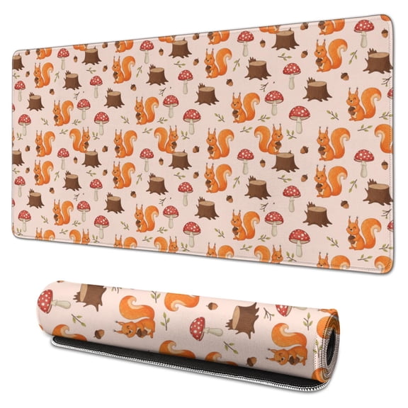 31.5x15.7 Inch Gaming Mouse Pad, Non-Slip Stitched Rubber Desk Mat for Desktop & Laptop,Fox Winter Tree Light Teal Pattern