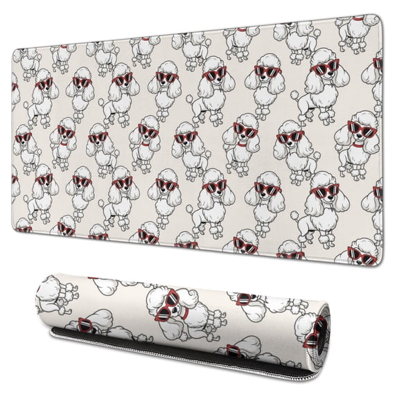 31.5x15.7 Inch Gaming Mouse Pad, Non-Slip Stitched Rubber Desk Mat for Desktop & Laptop,Poodle Sunglasses Red Beige Pattern