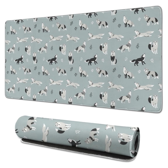 31.5x15.7 Inch Gaming Mouse Pad, Non-Slip Stitched Rubber Desk Mat for Desktop & Laptop,Wolf Geometric Gray Pattern
